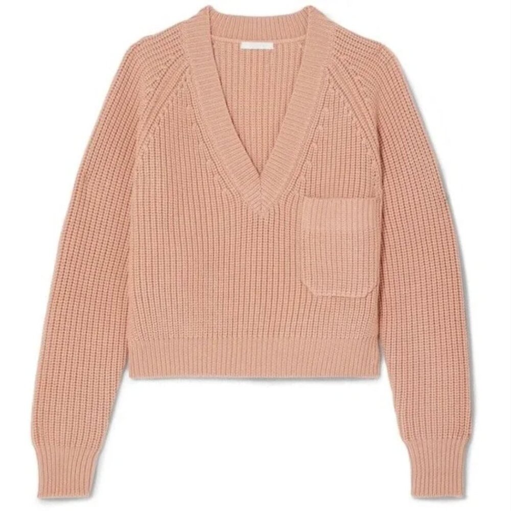 Chloe Pink Pocket V-Neck Sweater